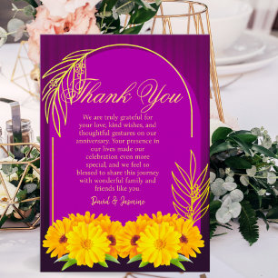 Elegant Purple Gold Sunflower Wedding Anniversary Thank You Card