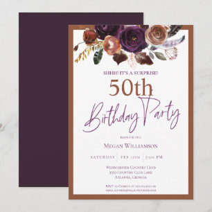 Elegant Purple Gold Surprise 50th Birthday Party Invitation