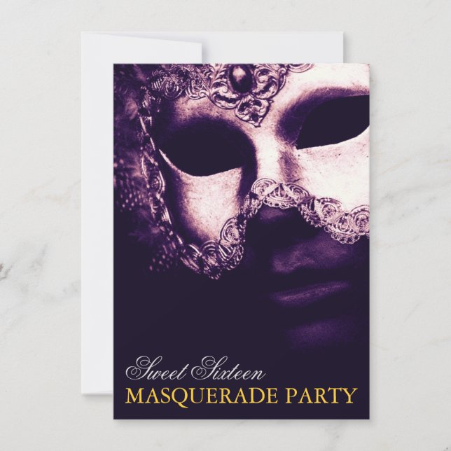 Elegant Purple Gold Sweet 16 Masquerade Invitation (Front)