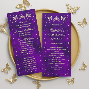 Elegant Purple Gold Tiara Butterflies Quinceañera Programme