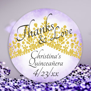 Elegant Purple & Gold Tiara Quinceanera Sticker