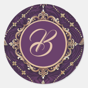Elegant Purple Gold Vintage Design Classic Round Sticker