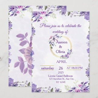 Elegant Purple Gold Watercolor Floral Wedding Invi Invitation
