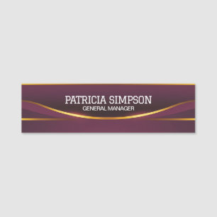 Elegant Purple & Gold Wave Pattern: Name Job Title Name Tag