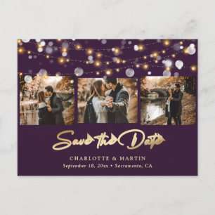 Elegant Purple Gold Wedding Photo Save The Date Announcement Postcard