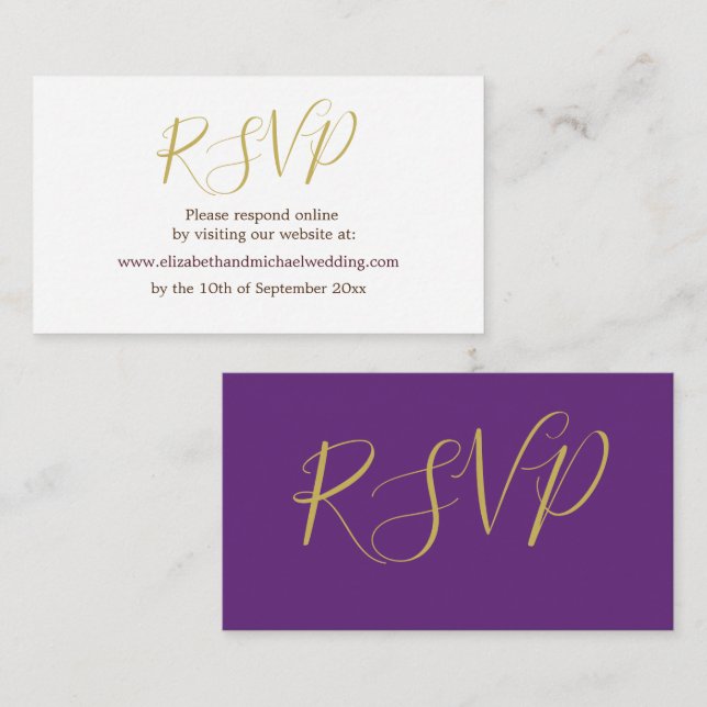 Elegant Purple Gold Wedding RSVP   Enclosure Card (Front/Back)