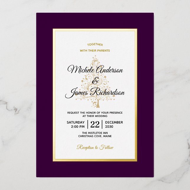Elegant Purple Gold Winter Holiday Wedding (Front)