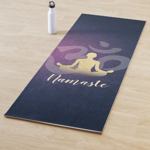 Elegant Purple Gold Yoga Meditation Pose Om Symbol Yoga Mat