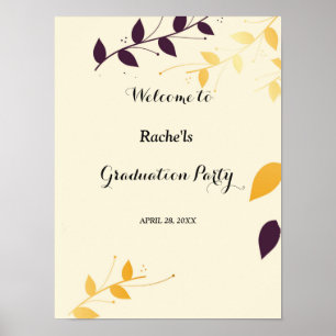 Elegant Purple Golden Leaves  Graduation Poster