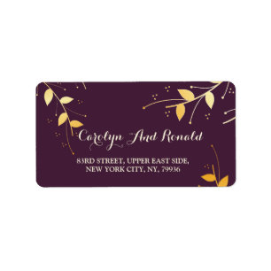 Elegant Purple Golden Leaves Label
