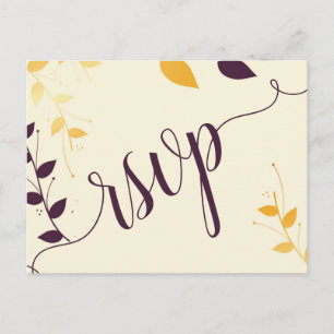 Elegant Purple Golden Leaves RSVP Invitation Post Postcard