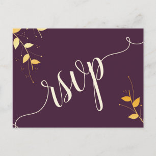 Elegant Purple Golden Leaves  RSVP Invitation Post Postcard