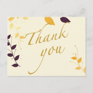 Elegant Purple Golden Leaves Thank you Postcard