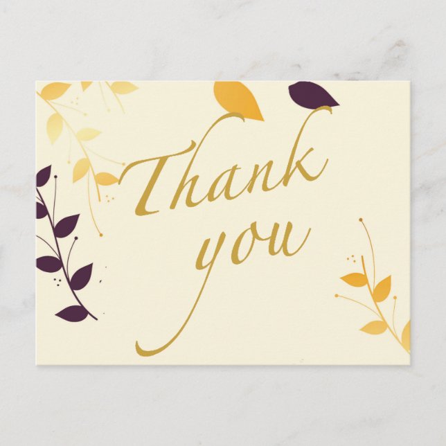 Elegant Purple Golden Leaves Thank you Postcard (Front)