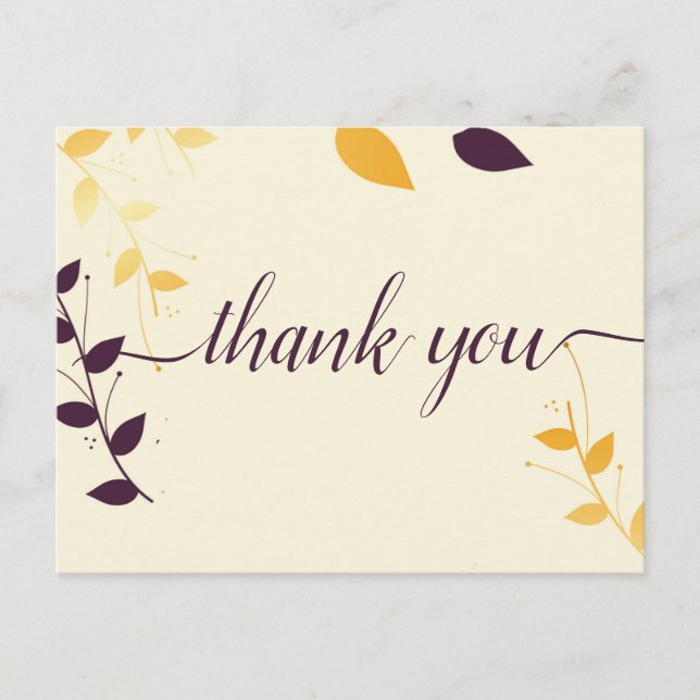 Elegant Purple Golden Leaves Thank you Postcard (Front)
