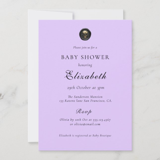 Elegant Purple Gothic Baby Shower Invitation (Front)