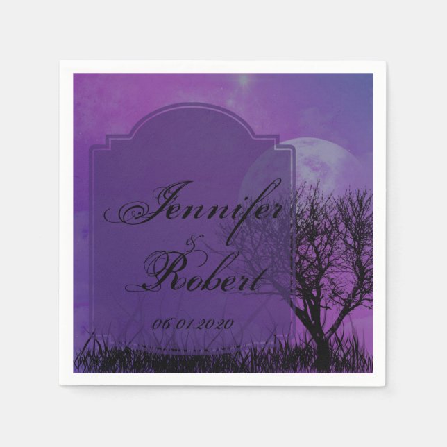 Elegant Purple Gothic Posh Wedding Napkin (Front)