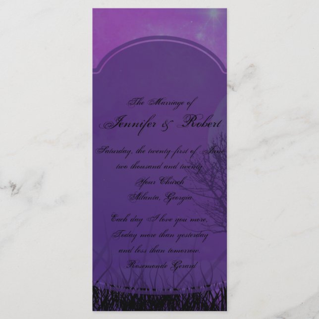 Elegant Purple Gothic Posh Wedding Program Programme (Front)