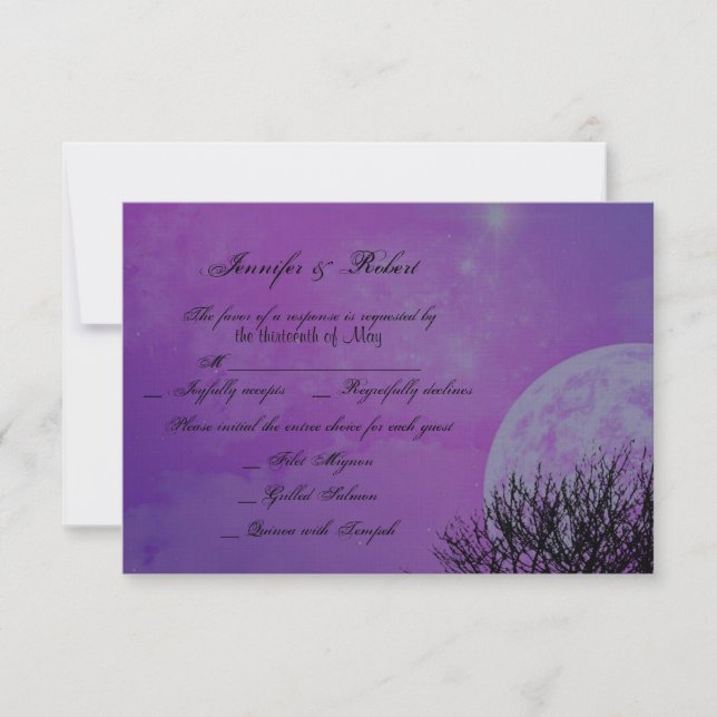 Elegant Purple Gothic Posh Wedding Response Card (Front)