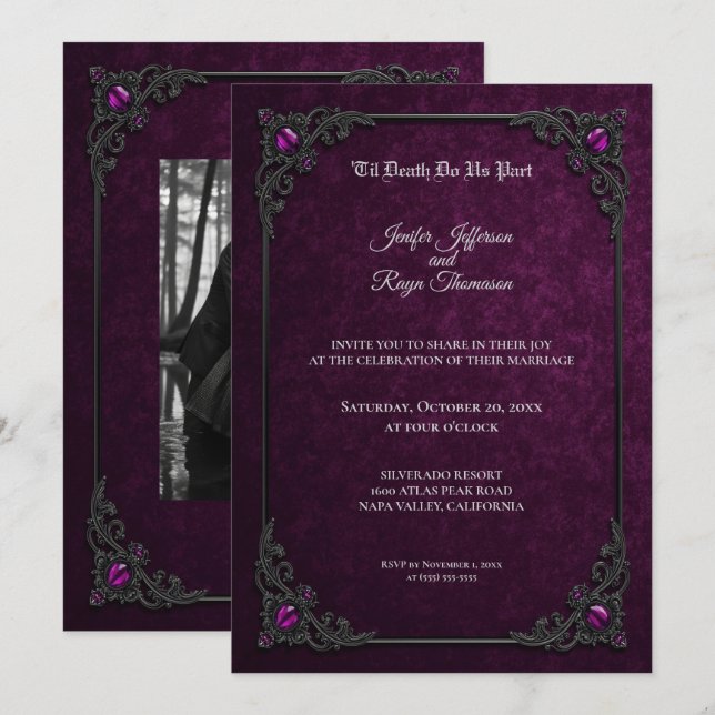 Elegant purple Gothic wedding Invitation (Front/Back)