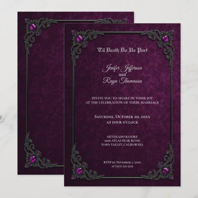 Elegant purple Gothic wedding Invitation (Front/Back)