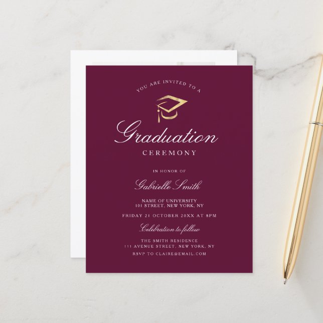 Elegant purple graduation ceremony invitation (Front/Back In Situ)