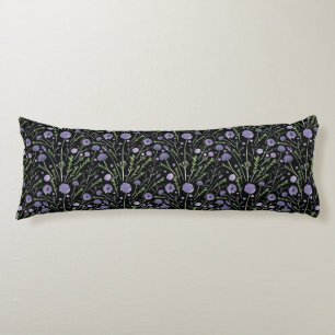 Elegant Purple Green Black Watercolor Flowers Body Cushion