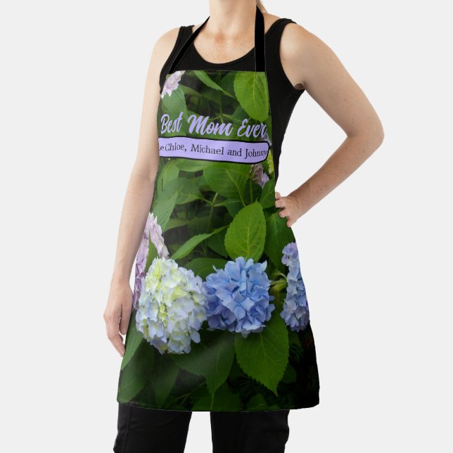Elegant purple green blue floral hydrangeas  apron (Insitu)