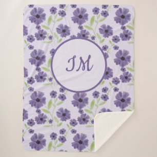 Elegant Purple Green Floral Monogram Pattern Sherpa Blanket
