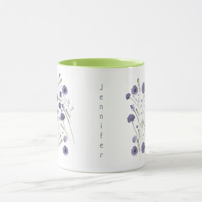 Elegant Purple Green Floral Pattern Mug (Center)