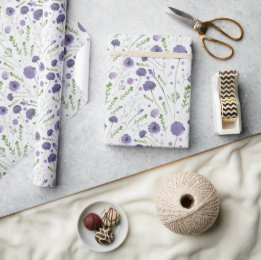 Elegant Purple Green Floral Pattern Wrapping Paper