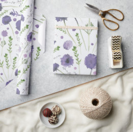 Elegant Purple Green Floral Pattern Wrapping Paper