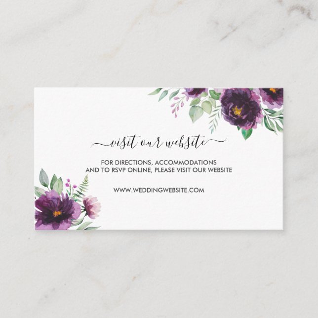 Elegant Purple Green Floral Wedding Enclosure Card (Front)