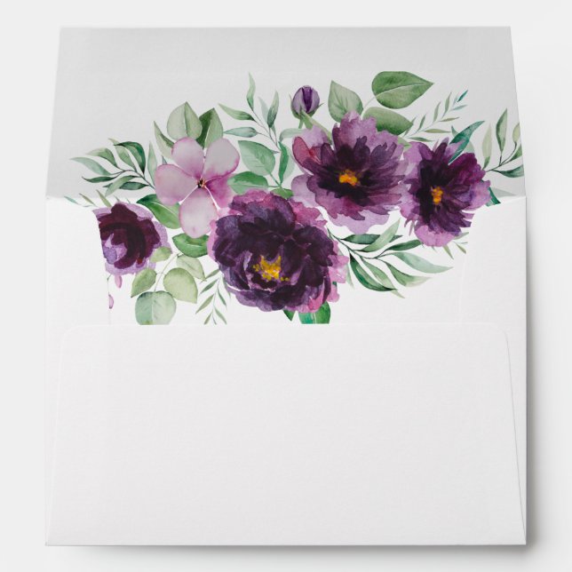Elegant Purple Green Floral Wedding Envelope (Back (Bottom))