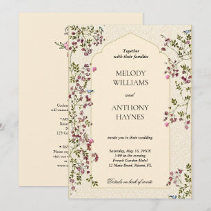 Elegant Purple & Green Floral Wedding Invitation