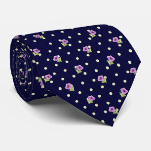 Elegant Purple Green on Navy Blue Floral Pattern Tie