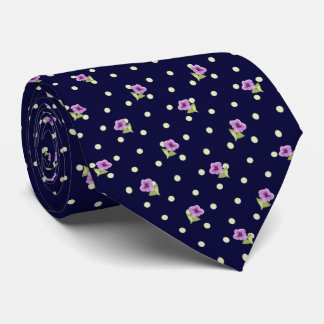 Elegant Purple Green on Navy Blue Floral Pattern Tie