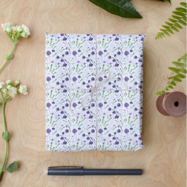 Elegant Purple Green Watercolor Flower Pattern Wrapping Paper (Creator Uploaded)