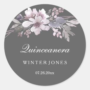 Elegant Purple Grey Floral Quinceanera Stickers