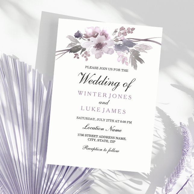 Elegant Purple Grey Winter Floral Wedding Invite (Creator Uploaded)