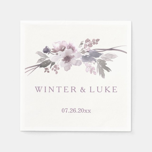 Elegant Purple Grey Winter Floral Wedding Napkin (Front)