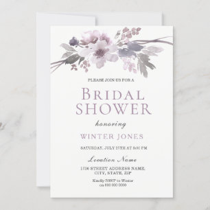 Elegant Purple Grey Winter Flowers Bridal Shower Invitation