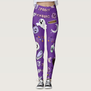 Elegant Purple Halloween Moon, Bats & Spooky Night Leggings