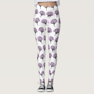Elegant Purple Hand-Drawn Ginkgo Leaf Pattern Leggings