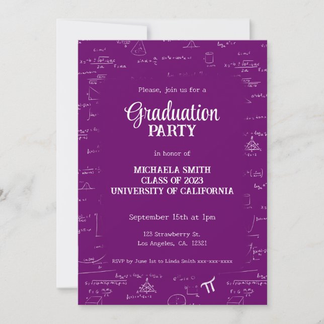 Elegant Purple Hand-Lettering Math Graduation Invitation (Front)