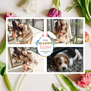 Elegant Purple happy Easter Ears Eggs Family photo Holiday Card