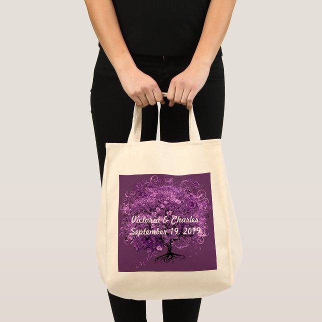 Elegant Purple Heart Leaf Tree Wedding Tote Bag (Front (Product))