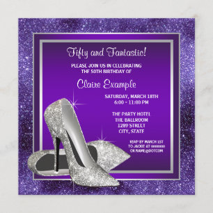 Elegant Purple High Heels Birthday Party Invitation