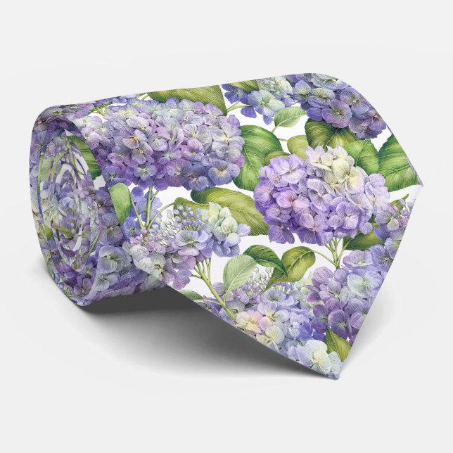 Elegant Purple Hydrangea Floral Pattern Wedding Tie (Rolled)