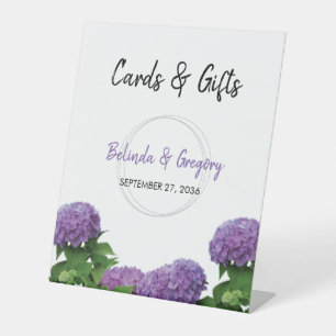 Elegant Purple Hydrangea Wedding Cards & Gifts Pedestal Sign